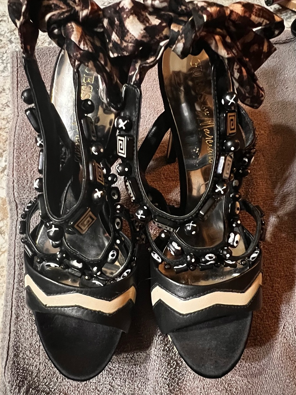 Guess by Marciano "Kona" Beaded Strappy Platform Sandals